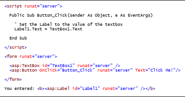 Skärmbild som visar ett exempel på ASP.NET kod.