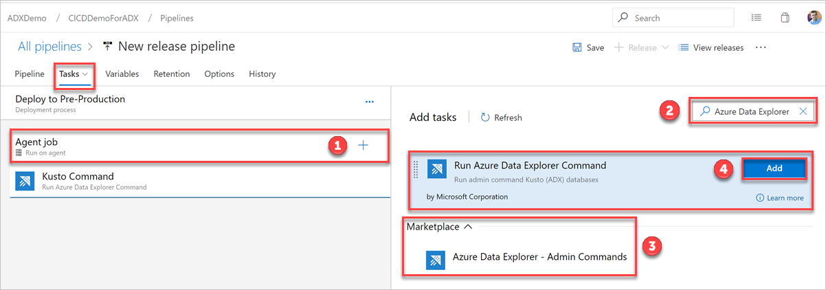 Skärmbild som visar hur du lägger till ett administratörskommando för Azure Data Explorer.