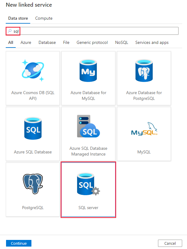 Skärmdump av SQL Server-kontakten.