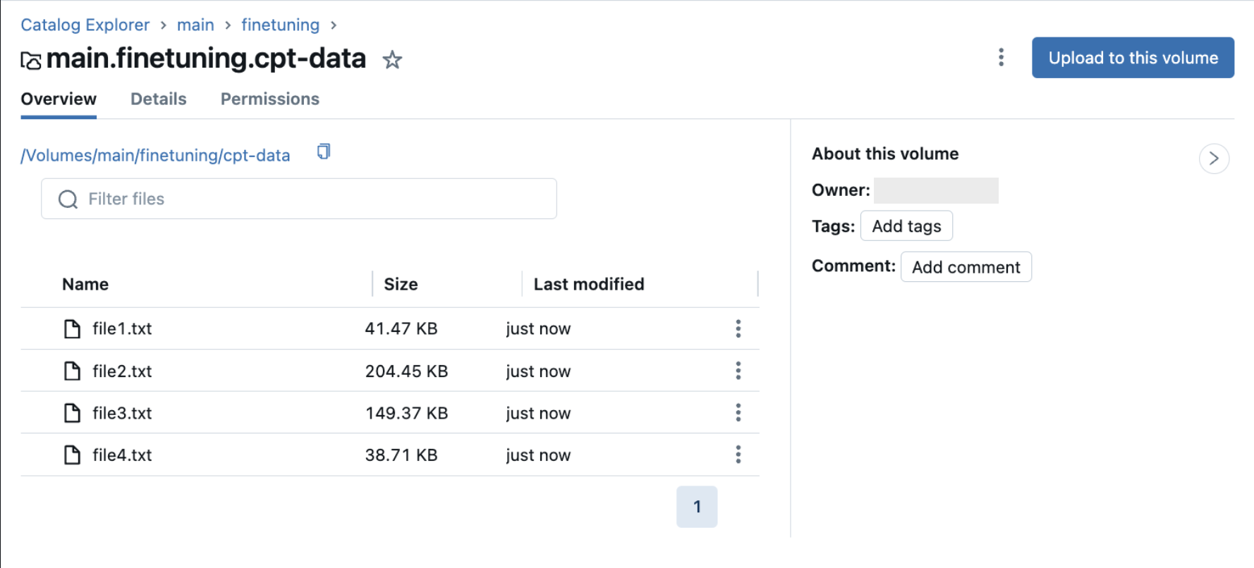 UC-volym med exempel på datafiler för fortsatt förträning