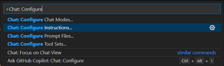 Skärmbild av att skriva i kommandopaletten Visual Studio Code.