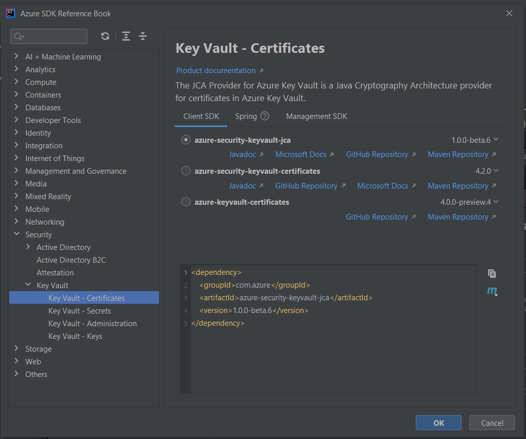 Azure SDK-referensbok i IntelliJ