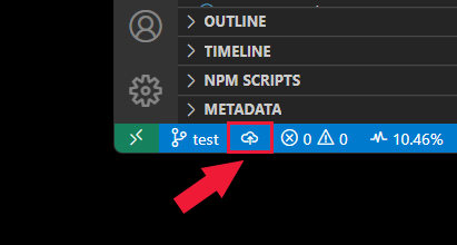 Skärmbild av statusfältet i Visual Studio Code med push-ikonen markerad.