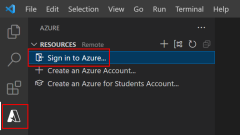Skärmbild som visar hur Azure Tools ser ut om du inte är inloggad.