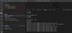 Skärmbild som visar ett exempel på hur du kör en container i VS Code.
