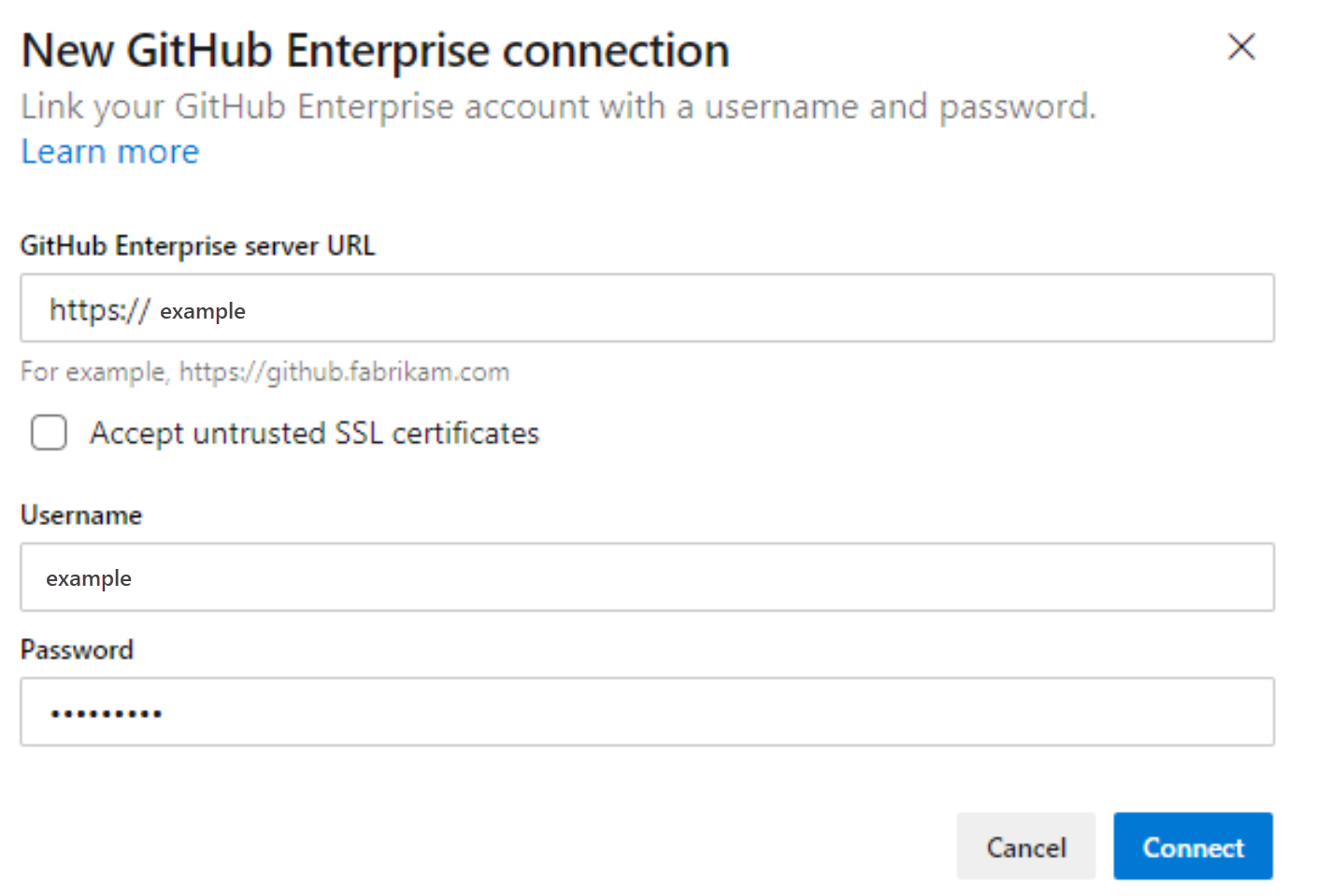 Skärmbild av inloggning med GitHub credentials.