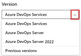 Välj en version från väljaren för Azure DevOps innehållsversion.