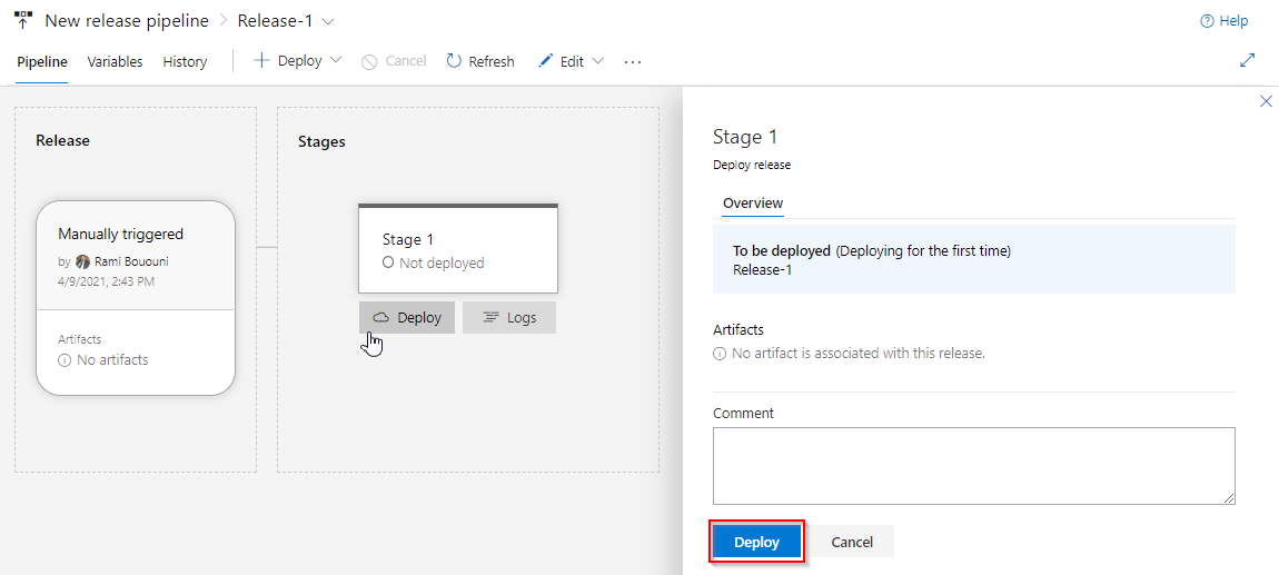 Skärmbild av kö och distribuering av Docker-image.