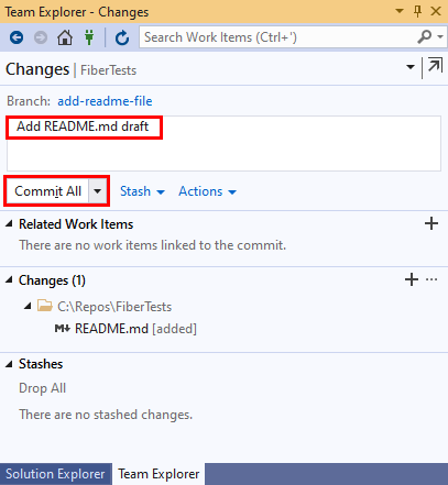 Skärmbild av kommentarmeddelande och knappen Utför alla ändringar i Visual Studio 2019.