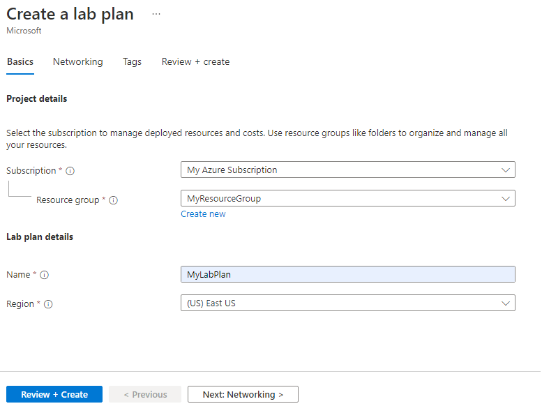 Skärmbild av grunderna för att skapa en laboratorieplan.