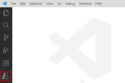 Skärmbild som visar Visual Studio Code, aktivitetsfältet och den valda Azure-ikonen.