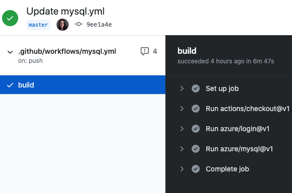 Skärmbild av Logg över GitHub Actions-körning.