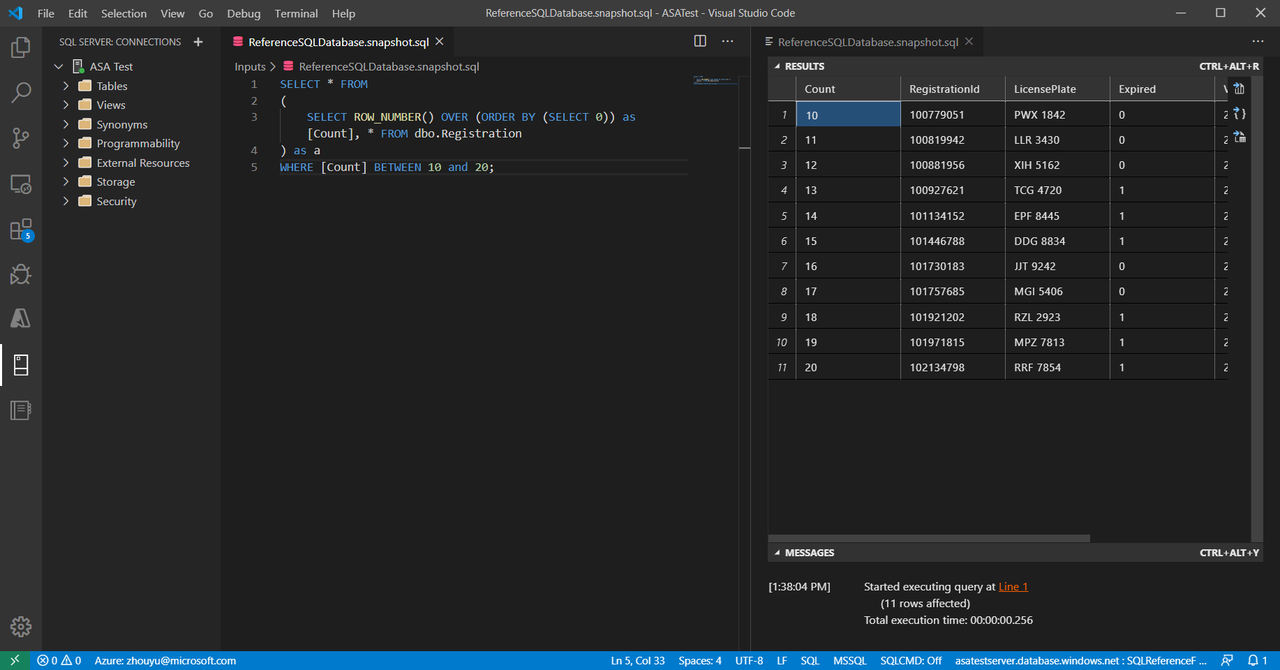 Sökresultaten för frågan finns på en VS Code-redigerarflik.