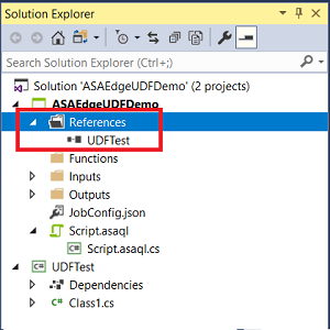 Visa den användardefinierade funktionsreferensen i Solution Explorer