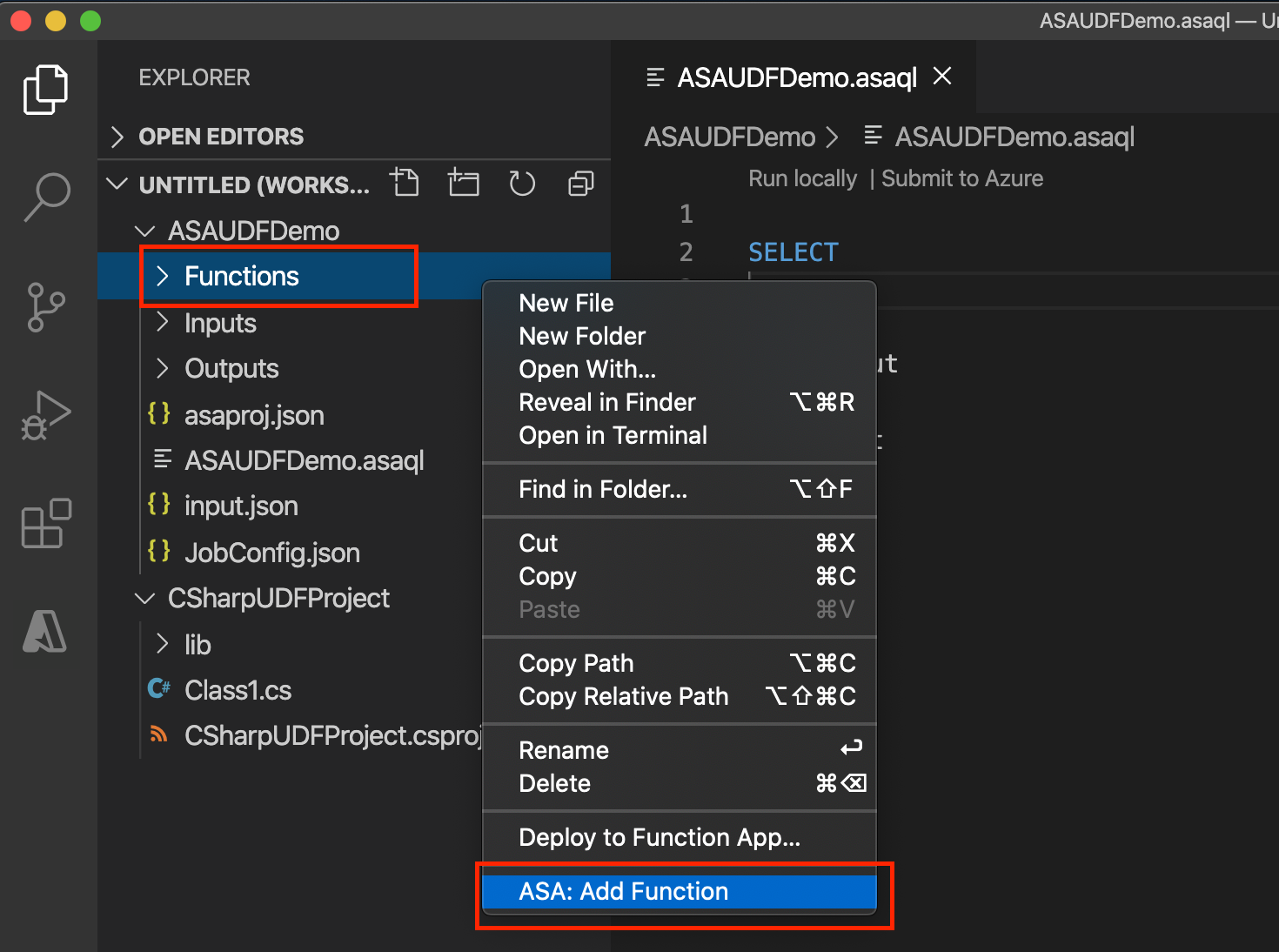 Lägga till ny funktion i Azure Stream Analytics-projekt