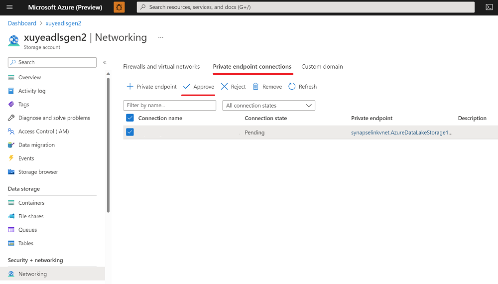Skärmbild av en ny privat Azure SQL Server 2022-databaslänkad tjänstslutpunkt 3.