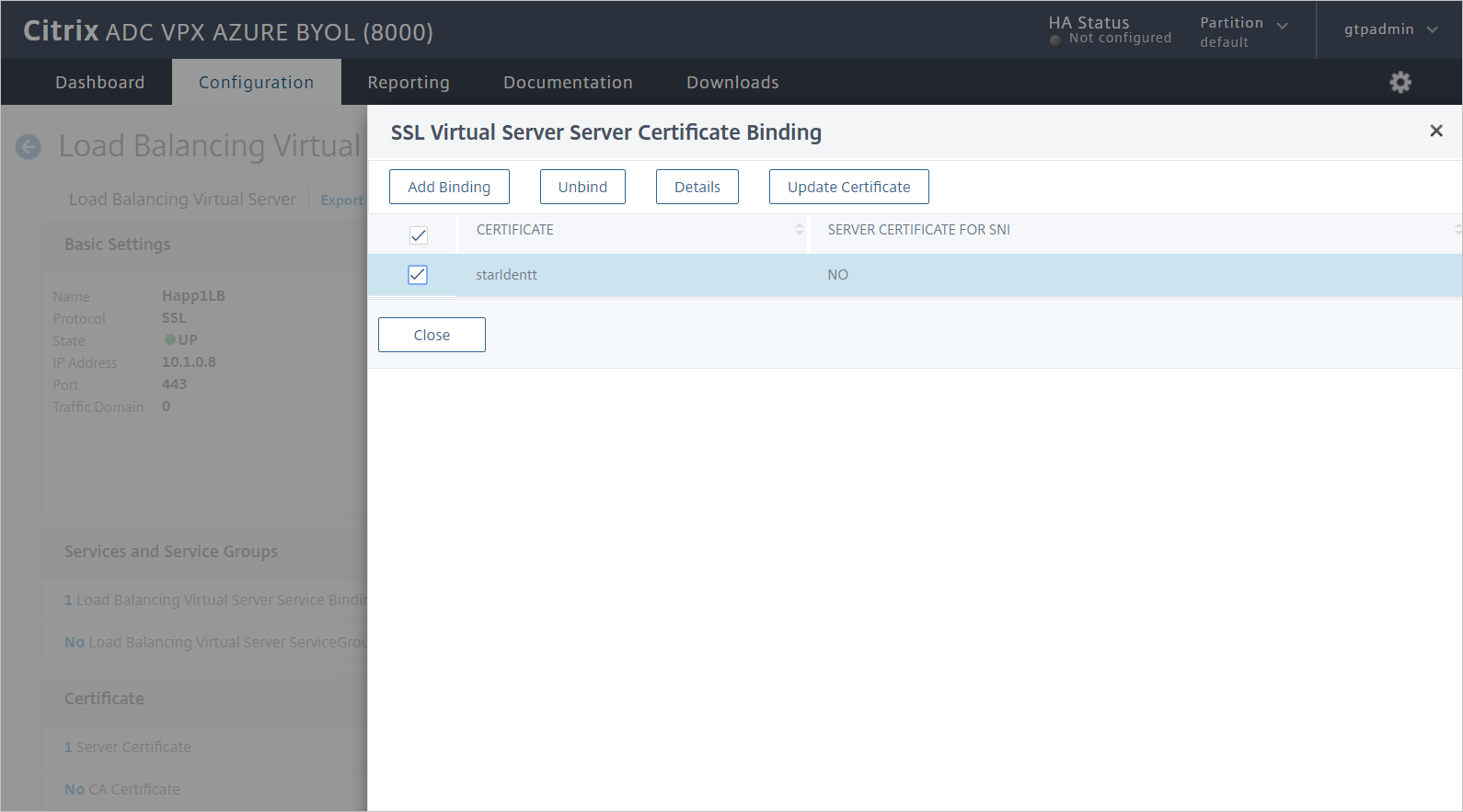 Citrix ADC-konfiguration – Verifiera certifikatet