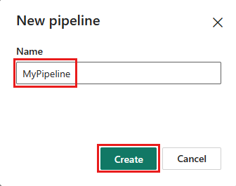 Skärmbild som visar den nya pipelinedialogrutan.