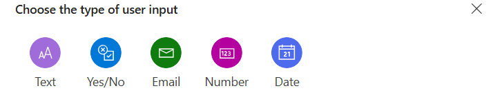 Skärmbild av val av indatatyp i Copilot Studio.