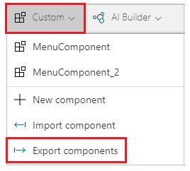 Menyn för att infoga och exportera komponenter.
