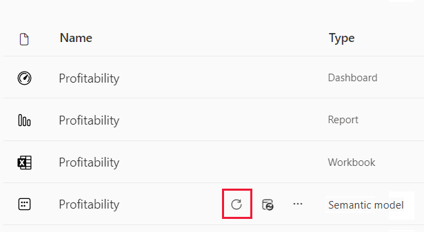 Skärmbild av uppdatering av en semantisk modell.