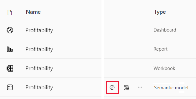 Skärmbild av hur du stoppar en uppdatering av en semantisk modell.