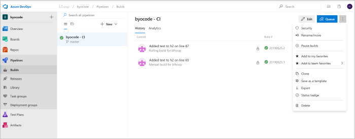 Sidan för Azure Pipelines-byggn