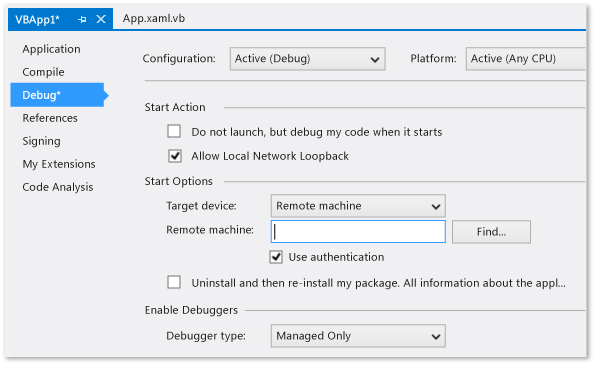 DBG_CsVb_DebugPropertyPage C# / VB project debug property page