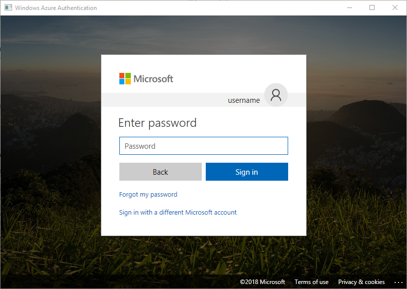 Användargränssnittet för Windows Azure-autentisering när du använder interaktiv Active Directory-autentisering.
