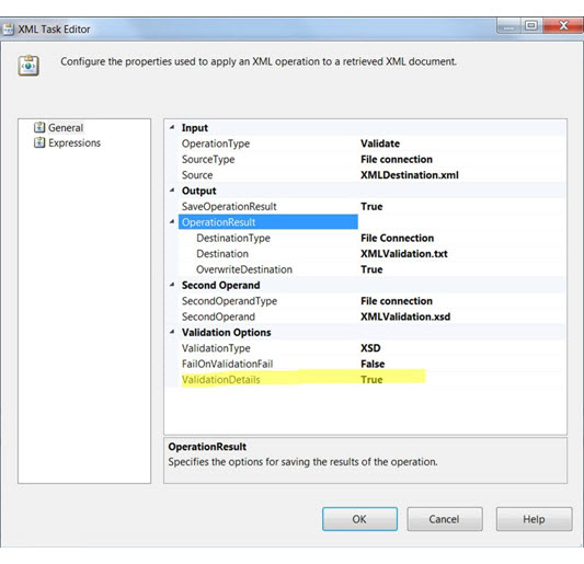 XML task properties in the XML Task Editor XML task properties in the XML Task Editor