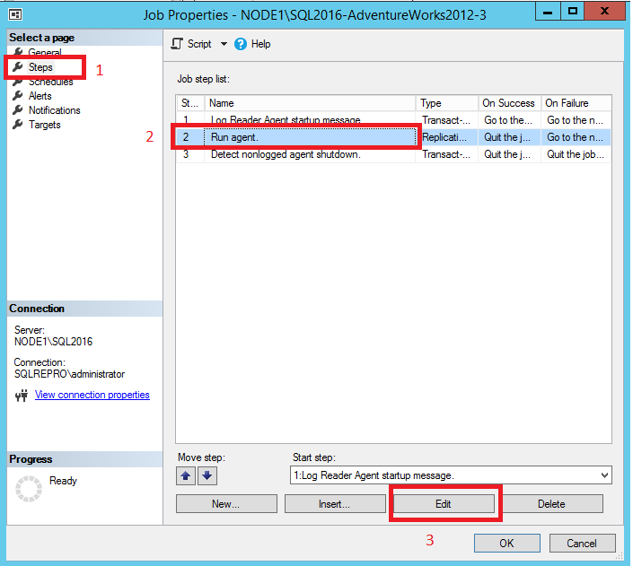 Skärmbild av val för redigering av steget Kör agent.