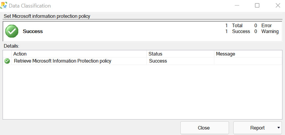 Skärmbild av att konfigurera Microsoft Information Protection Policy i SSMS
