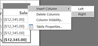 Screenshot som visar hur du infogar en kolumn i Report Builder KPI-rapporten.