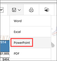 Skärmbild av listan Exportera med alternativet PowerPoint markerat.