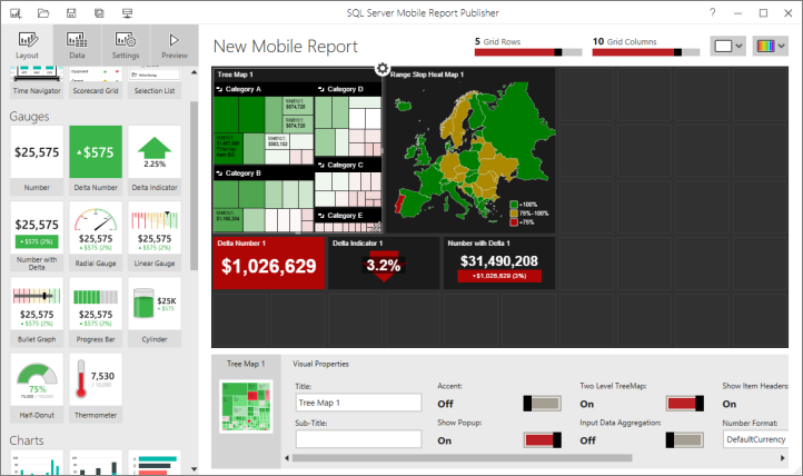 Skärmbild av komponenterna i mobilrapporten.