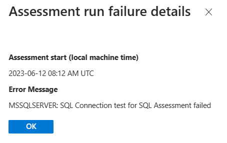 Skärmbild som visar felmeddelandet att SQL Server är offline.