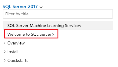 Skärmbild som visar alternativet att gå tillbaka till innehållsförteckningen i SQL Docs.
