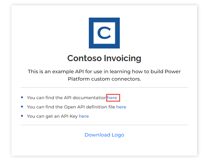 An arrow pointing to the API documentation link - screenshot.