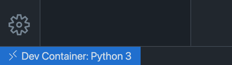 Skärmbild av fjärrindikatorn med text som säger dev container python 3