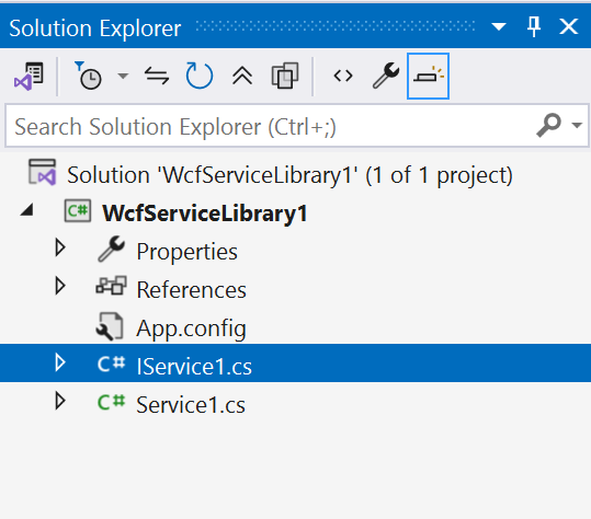 Skärmbild som visar IService1-filen i Solution Explorer.