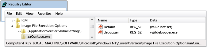 Automatisk startpost för debugger i regedit.exe