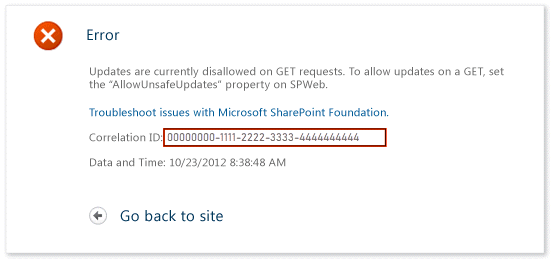 IntelliTrace – SharePoint-fel – korrelationsID
