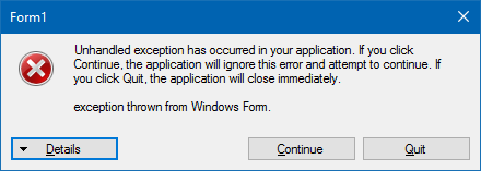 Ohanterat undantag i Windows-formulär