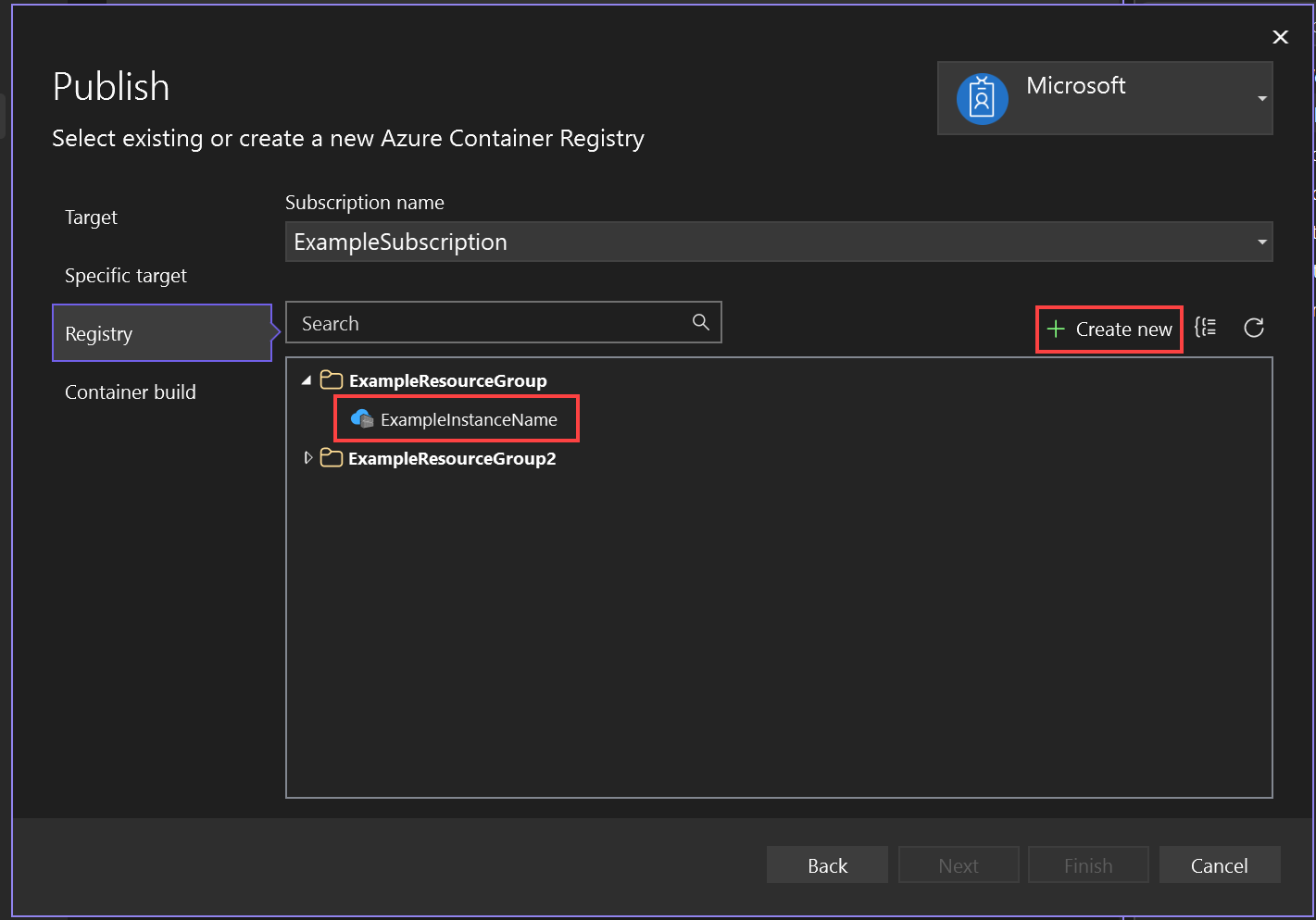 Skärmbild som visar alternativet att publicera till Azure Container Registry.