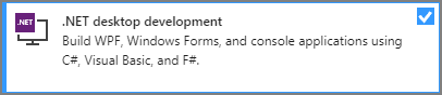 Skärmbild som visar arbetsbelastningen för NET-skrivbordsutveckling i Visual Studio Installer.