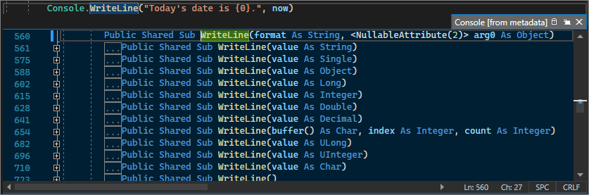 Screenshot som visar Peek Definition i Visual Studio 2022.