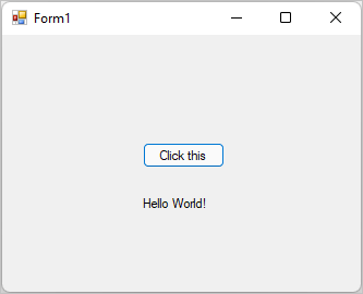 Skärmbild som visar dialogrutan Formulär 1 som visar texten Hello World!