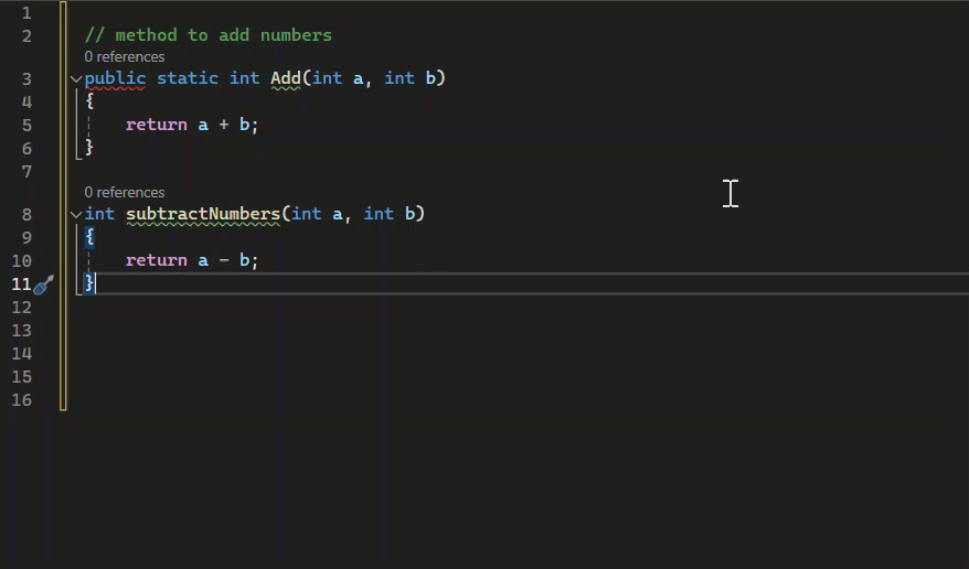 Animerad skärmbild som visar användningen av GitHub Copilot-slutföranden i Visual Studio.