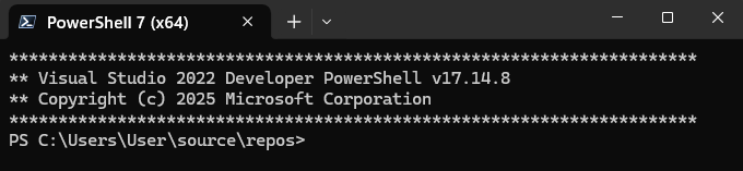 Skärmbild av verktyget Developer PowerShell i Visual Studio.