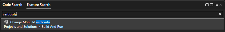Skärmbild av sökrutan i Visual Studio.